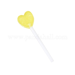 Resin Cabochons, with Plastic Handle and Paillette/Sequins, Heart Lollipop, Yellow, 66x18x6mm