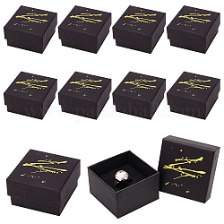 NBEADS 12 Pcs Gold Stamping Cardboard Jewelry Boxes, 5.1x5.1x3.3cm Black Gift Box Square Cardboard Packaging Box with Black Sponge for Rings, Watches, Earrings, Bracelet Gift Packaging and Display