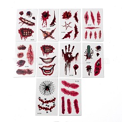 10 pièces 10 style halloween horreur réaliste plaie sanglante point cicatrice amovible temporaire étanche tatouages papier autocollants, rectangle, firebrick, 10.5x6x0.03 cm, 10 style, 1pc / style, 10 pièces / kit
