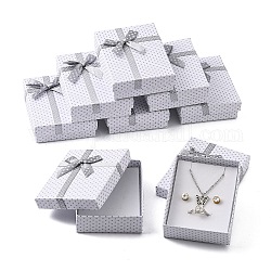 Картон комплект ювелирных изделий коробки, с внешними бантом и губкой внутри, для ожерелья и подвески, прямоугольные, белые, 90x70x30 мм