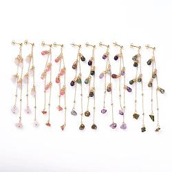 Boucles d'oreilles pendantes en pierres naturelles mélangées, avec accessoires de boucle d'oreille en 304 acier inoxydable, chaînes de câble en laiton et poussoirs d'oreilles et boîte à bijoux, 120mm, pin: 0.8 mm