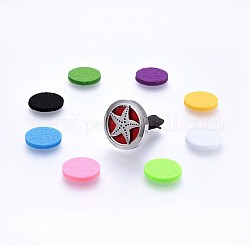 316 Surgical Stainless Steel Car Diffuser Locket Clips, with Perfume Pad and Magnetic Clasps, Flat Round with Starfish/Sea Stars, Mixed Color, 30x7mm