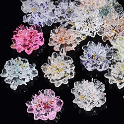 Прозрачные смолы кабошоны, с 201 из нержавеющей стали бусы, цветок, разноцветные, 24x22x10 мм