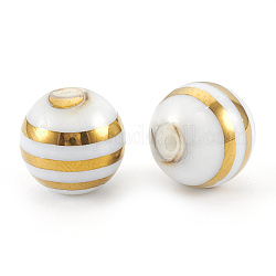 Perles en verre electroplate, Round stripe, plaqué or, 10x9.5~10mm, trou: 1.2 mm, 200 PCs / sac