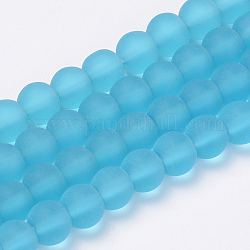 Transparent Glass Beads Strands, Frosted, Round, Deep Sky Blue, 10mm, Hole: 1.5mm, about 33pcs/strand, 12.9 inch