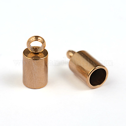 Ion Plating(IP) 304 Stainless Steel Cord Ends, End Caps, Column, Golden, 8x4mm, Hole: 2mm, Inner Diameter: 3mm
