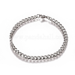 Men's Curb Chain, Twisted Chain Bracelets, Fashionable 304 Stainless Steel Bracelets, with Lobster Claw Clasps, Stainless Steel Color, 8-1/8 inch(20.7cm), 5mm