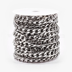 304 Stainless Steel Cuban Link Chains, Chunky Curb Chains, Unwelded, with Spool, Stainless Steel Color, 10x7mm, about 32.8 Feet(10m)/roll