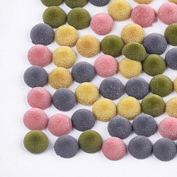 Flocky Acrylic Beads, Half Drilled, Half Round/Dome, Mixed Color, 12x6mm, Half Hole: 1mm