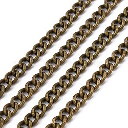 Chaînes à maillons cubains en fer, grosses chaînes, non soudée, avec bobine, ovale, bronze antique, 9x8x2mm, environ 164.04 pied (50 m)/rouleau