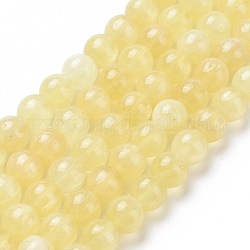 Brins de perles de sélénite jaune naturel, grade AAA, ronde, 9.5~10x9.5mm, Trou: 1.4mm, Environ 42 pcs/chapelet, 15.94'' (40.5 cm)