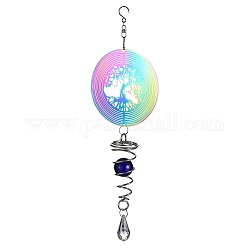 201 Stainless Steel 3D Wind Spinners, with Glass Pendant and Acrylic Bead, for Outside Yard and Garden Decoration, Tree of Life, 295mm, Pendant: 245x98x36.5mm