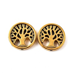 Perline in lega stile tibetano, piatta e rotonda con l'albero, piombo & cadimo libero, oro antico, 18x4mm, Foro: 1.5 mm, circa 265pcs/1000g