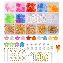 DIY DIY Flower Dangle Earrings Making Kit, Including Acrylic & Plastic Pearl Beads, Iron Earring Hooks, Brass Cable Chains, Mixed Color