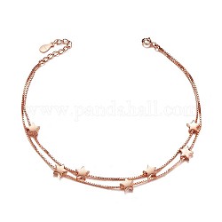 Bracelet de cheville en argent sterling Shegrace 925, Avec chaînes et étoiles à double rangée, or rose, 8-1/4 pouce (210 mm)