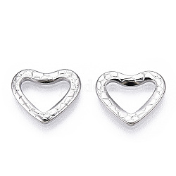 304 Stainless Steel Linking Ring, Textured, Heart, Stainless Steel Color, 12x14x1.5mm, Inner Diameter: 6x9.5mm