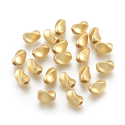 Brass Beads, Long-Lasting Plated, Lead Free & Cadmium Free & Nickel Free, Twist, Oval, Matte Style, Real 18K Gold Plated, 8x5x5mm, Hole: 2mm