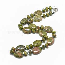 Colliers de perles en unakite naturelle, avec mousquetons en alliage, ovale, 18.1 pouce ~ 18.5 pouces (46~47 cm), ovale: 18x13.5x5.5~6 mm