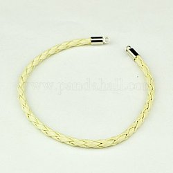 Braided PU Leather Cord Bracelet Making, with Brass Cord Ends, Nice for DIY Jewelry Making, Beige, 165x3mm
