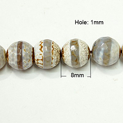 Natural Agate Beads Strands, Dyed, Faceted Round, Navajo White, 8mm, Hole: 1mm, about 42pcs/strand, 14inch