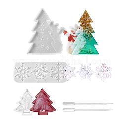 Moldes de silicona de exhibición diy de tema navideño, y pipetas de plástico, para la fabricación de la joya, blanco, 200x163x18mm