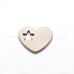 Herz mit Stern 304 Anhänger aus rostfreiem Stahl, Edelstahl Farbe, 12.5x10x1 mm, Bohrung: 3 mm