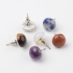 Boucles d'oreilles demi-rondes en pierres mixtes naturelles et synthétiques, avec les accessoires en laiton plaqués de platine, 18mm, pin: 0.8 mm