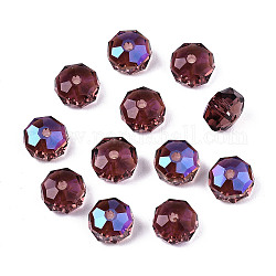 Perles de verre k9 transparentes, facette, de couleur plaquée ab , plat rond, rouge indien, 8x5mm, Trou: 1.2mm