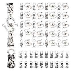 Nbeads 100 Stück Kordelenden aus Legierung im tibetischen Stil mit 100 Stück Haken aus Legierung und S-Haken-Verschlüssen, Antik Silber Farbe, 11~14x5~13 mm, 200 Stück / Karton