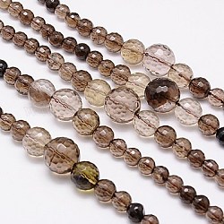 Natural Smoky Quartz Beads Strands, Graduated Beads, Faceted, Round, Camel, 6~14mm, Hole: 1mm