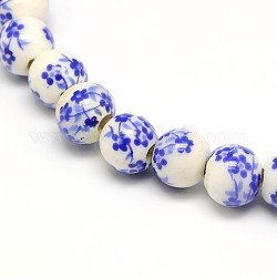 Fatti a mano fiore di porcellana stampato branelli di ceramica fili, tondo, blu royal, 6mm, Foro: 2 mm, circa 60pcs/filo, 13 pollice