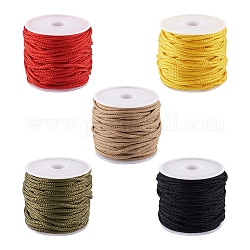Pandahall Jewelry 5 Rolls 5 Colors Braided Nylon Thread, Rattail Satin Cord, with 5Pcs Plastic Spools, Mixed Color, Thread: 2mm, about 10.94 Yards(10m)/roll, 1 roll/color; Spools: 37x44mm, Hole: 11mm, 5pcs
