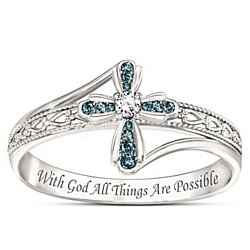 Anelli con croce di strass, parola con Dio tutte le cose sono possibili anelli in lega, platino, misura degli stati uniti 9 (18.9mm)