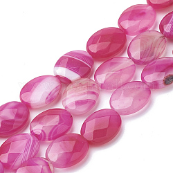 Cuentas de ágata natural hebras, facetados, oval, teñido, color de rosa caliente, 18~18.5x13~13.5x5mm, agujero: 1 mm, aproximamente 22 pcs / cadena, 15.7 pulgada