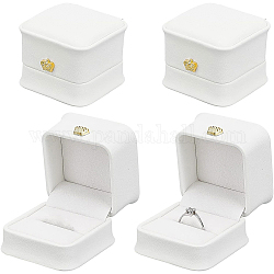 Caja de anillo de cuero pu benecreat, caja plegable, cuadrado, blanco, 5.85x5.8x4.9 cm