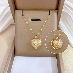 Ожерелья-медальоны в форме сердца из латуни со стразами и пластиковой жемчужиной внутри, с 201 цепочкой из нержавеющей стали, золотые, 18.35 дюйм (46.6 см)