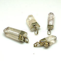 Natural Quartz Crystal Pointed Pendants, Rock Crystal, with Brass Findings, Faceted, Bullet, Clear, Platinum, 38~55x10~17mm, Hole: 7x5mm
