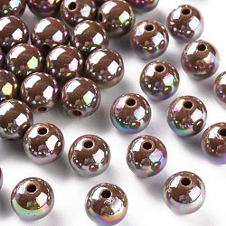 Perles acryliques opaques, de couleur plaquée ab , ronde, chameau, 12x11mm, Trou: 2.5mm, environ 566 pcs/500 g