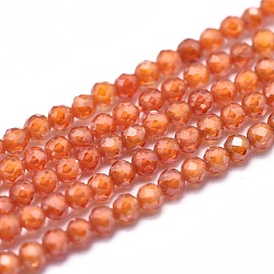 Cubic Zirconia Bead Strands, Round, Faceted, Orange, 2mm, Hole: 0.2mm, about 14.96 inch(38cm), 184pcs/strand
