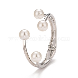 Envoltura de alambre de aleación con brazalete de perla de plástico, brazalete abierto con bisagras anchas para mujer, Platino, diámetro interior: 1-7/8x2-1/2 pulgada (4.62x6.2 cm)