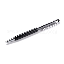 Silicone & Plastic Touch Screen Pen, Aluminum Ball Pen, with Transparent Resin Diamond Shape Beads, Black, 146x13x10mm