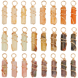 FINGERINSPIRE 24 Pcs 3 Styles Natural Stone Pendants Gold Plated Wire Wrapped Pendants Jade & Plum Blossom Jade Column Pendant without Chain Healing Stones Pendant for Necklaces Jewelry Making