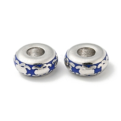 Perles européennes d'émail en alliage, Perles avec un grand trou   , platine, rondelle avec araignée, bleu moyen, 13x5.5mm, Trou: 5mm