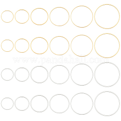 BENECREAT 24Pcs 12 Style Brass Linking Rings, Long-Lasting Plated, Round Ring, Real 24K Gold & 925 Sterling Silver Plated, 22~45x1mm, Inner Diameter: 20~43mm, 2pcs/style