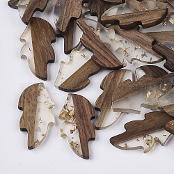 Transparente Harz- und Holz-Cabochons, mit Goldfolie, Blatt, golden, 31.5x16x3 mm