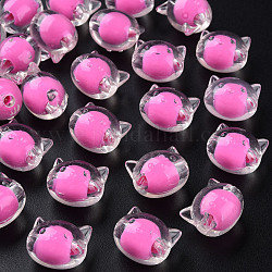 Perles en acrylique transparente, Perle en bourrelet, chat, rose chaud, 16x18.5x14.5mm, Trou: 3.5mm, environ 196 pcs/500 g
