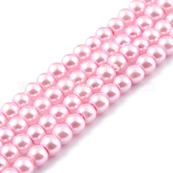 Abalorios de perla de vidrio, pearlized, redondo, color de rosa caliente, 3.5x3mm, agujero: 0.6 mm, aproximamente 300 pcs / cadena, 35.43 pulgada (90 cm)