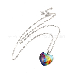 Collier pendentif coeur en verre avec nuage, bijoux en alliage de platine pour femmes, colorées, 20.24 pouce (51.4 cm)