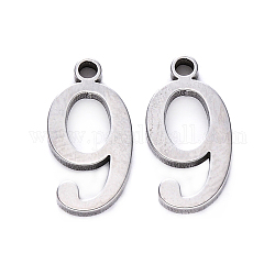 201 Stainless Steel Charms, Number, Laser Cut, Stainless Steel Color, Num.9, 15x8x1.5mm, Hole: 1.5mm