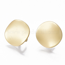Smooth Surface Alloy Stud Earring Findings, with Loop and Steel Pin, Wavy, Flat Round, Matte Gold Color, 12mm, Hole: 3mm, Pin: 0.7mm